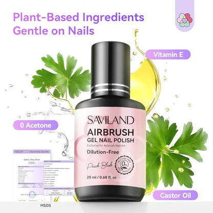 SAVILAND Dilution-Free Airbrush Gel Nail Polish: 6PCS 20ml White Pink Nude Airbrush Paint for Nails 0-Acetone Non-Toxic Airbrush for Nails Gel 28 Days Lasting for Ombre French Nail Art Party - color: Pink Nude