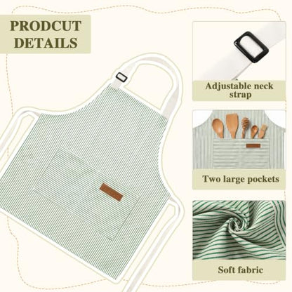 3 Pack Stripes Kids Apron, Adjustable Kids Cooking Aprons with 2 Pockets, Cute Chef Baking Aprons for Boys and Girls - color: Pink + Green + Khaki, size: 45x50cm