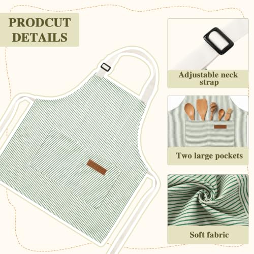 3 Pack Stripes Kids Apron, Adjustable Kids Cooking Aprons with 2 Pockets, Cute Chef Baking Aprons for Boys and Girls - color: Pink + Green + Khaki, size: 55x65cm