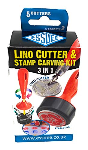 ESSDEE Block Printing Baren Tool Kit Includes 5 Lino Cutters, Lino Handle, 2 SoftCut Discs and Storage Unit || Used in Art, Craft and Carving Stamps || Made from UK