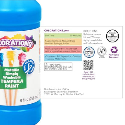 Colorations Paraben-Free Metallic Simply Washable Tempera Paint | Set of 6, 8 oz Bottles - color: Metallic, 6 Pack