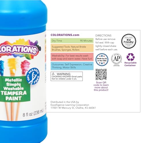 Colorations Paraben-Free Metallic Simply Washable Tempera Paint - color: Metallic, 6 Pack