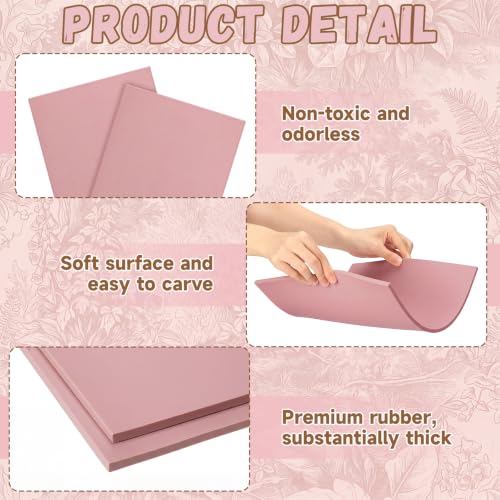 FunooFuno 11.75'' x 11.75'' 2 Pack Pink Rubber Linoleum Carving Blocks for Printmaking, 0.24'' Thick Linocut Soft Rubber Carving Block for Stamp Making Supplies Craft Materials DIY Artists Beginner - size: 11.75 x 11.75 inch