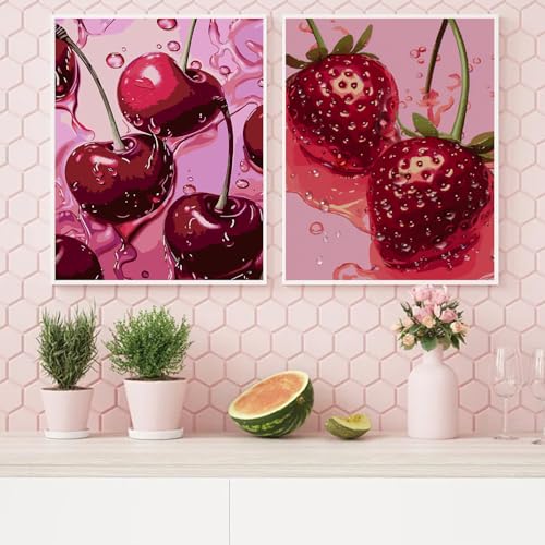 AIBOERL 2 Pack Diamond Art Kits for Adults,Retro Cherry Diamond Painting | Round Drill Fruit Diamond Painting for Beginners DIY Rhinestone 5D Diamond dots(Gemstone Craft)Wall Art Gift 12x16IN - color: DP01980