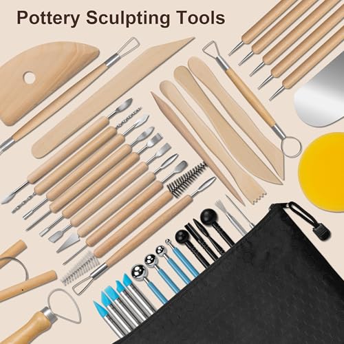 Amrules 43 Pcs Polymer Clay Sculpting Tools Kit for Adults, Light Yellow - color: Lightyellow-43Pcs