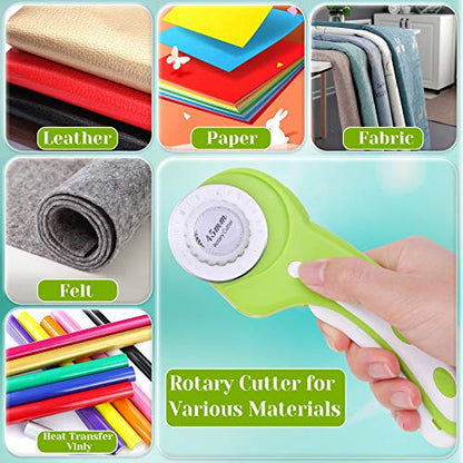 Rotary Cutter Set, Audab Self Healing Sewing Mats Rotary Cutter and Mat 45mm Rotary Fabric Cutter Set with 2 Blades Rotary Cutting Mat for Crafts Fabric Quilting Hobby (9" x 12" (A4)) - color: Green