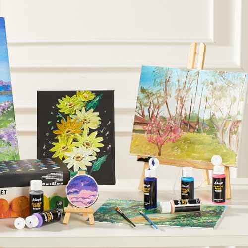 Artkey Acrylic Paint Set - 52 Colors 2 oz/59 ml Acrylic Paints Professional Artists Painting Kit for Canvases Fabric Rock Leather Easter Egg Wood Ceramic Glass Art Craft Painting - color: 52 Colors, style: Basics