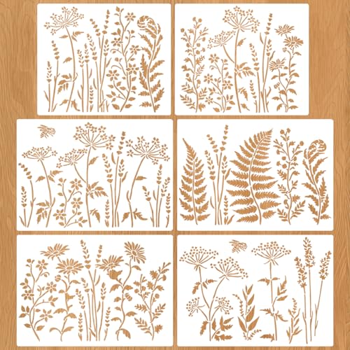 Large Flower Stencils for Walls Floral Stencils for Wood Fence | Reusable Wildflower Stencil for Painting on Canvas Fabrics Furniture - style: Wildflower 02