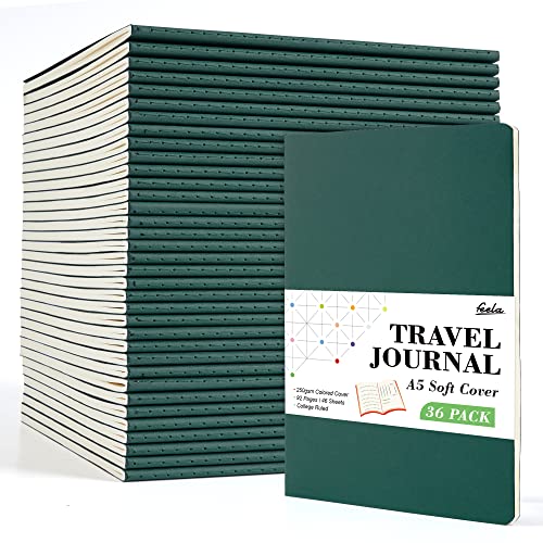 36 Pack Soft Cover Journal Bulk, Feela Lined Blank Travel Journal for Women Men Writing, Notebooks College Ruled for Work, Note Taking Notebook School Business Supplies, 8.2” x 5.5”, A5, Dark Green - color: 36 Dark Green