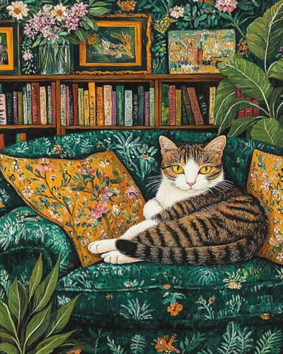 ZRIZQ Paint by Numbers Kit for Adults Beginner Animal,Cat Sofa,16x20 | Full set with wooden brushes,rolled canvas,rich paints.Calming activity.Beginner friendly.Just open and paint. - color: 16"X20"Rolled Canvas(Frameless)-Cat 1