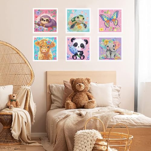6 Pack Diamond Art Kits for Kids Teens, Diamond Painting for Kids 6X6 Inch | Cartoon Animals Diamond Painting Kit for Kids Beginners, Gem Art Easy DIY Kids' Mosaic Kits Jewel Art Girls Boys Dots Crafts - color: DPKK-3