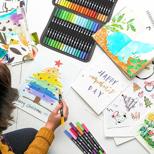 ZSCM 80 Colors Markers for Adult Coloring Books No Bleeding - Duo Tip Pens | Fine & Brush Coloring Marker for Adult Calligraphy, Illustration, Cards Drawing, Note taking Lettering, Journaling - color: 80 Colors