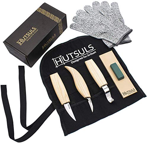 Hutsuls Wood Whittling Kit for Beginners - Razor Sharp Wood Carving Knife Set in Beautifully Designed Gift Box, Whittling Knife for Kids and Adults (8 Pieces) - color: ashwood