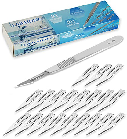 LabAider Surgical Grade Blades #11 20pcs Sterile with #3 Scalpel Knife Handle for Biology Lab Anatomy, Practicing Cutting, Medical Student, Sculpting, Repairing - color: #11-20PCS, size: #11