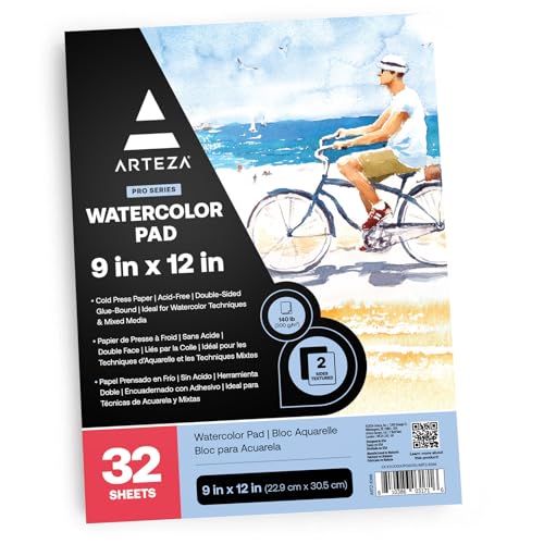 ARTEZA Watercolor Paper Pad, 32 Sheets, 9 x 12 Inches, 140 lb / 300 GSM, Cold Press, Acid-Free Art Paper for Watercolor, Gouache, and Mixed Media - style: 32 Sheets
