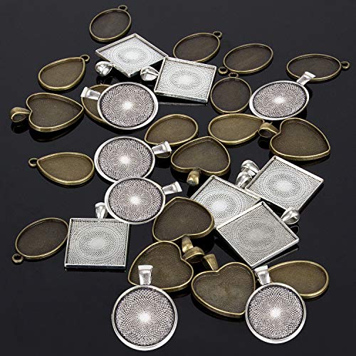 31Pcs Resin Molds Jewelry Making Kit Pendant Trays with Silicone Molds - color: 30Pcs Metal Pendant+1 Pc Silicone Casting Molds