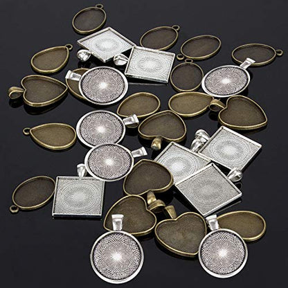 31Pcs Resin Molds Jewelry Making Kit Pendant Trays with Silicone Molds - color: 30Pcs Metal Pendant+1 Pc Silicone Casting Molds