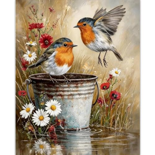 Cute Birds Paint by Number Adult, DIY Acrylic Painting Kits 16x20inch - color: Robin Birds, size: 16x20inch
