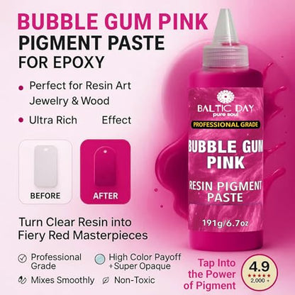 BALTIC DAY Bubblegum Pink Epoxy Resin Pigment Paste, Extra Large 191g (6.7oz) – Opaque Resin Colorant, Highly Concentrated Epoxy Dye, Mica Powder Alternative for Resin Art, Jewelry, Tumblers - color: Bubblegum Pink