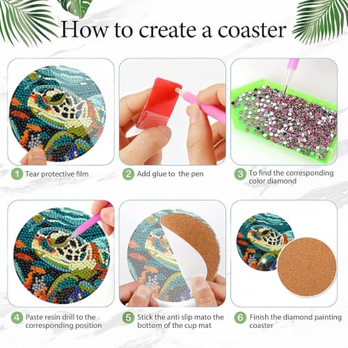 DOTSOPS 8 Pcs Ocean Diamond Art Coasters Kits for Adults with Holder 4 in - color: Ocean