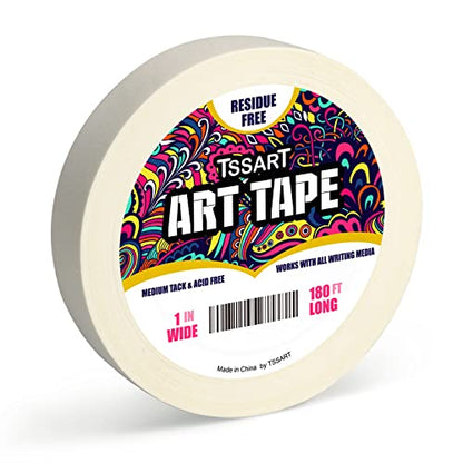White Art Tape Medium Tack - Masking Artists Tape for Drafting Art Watercolor Painting Canvas Framing - Acid Free 1inch Wide 180FT Long - size: 1inch