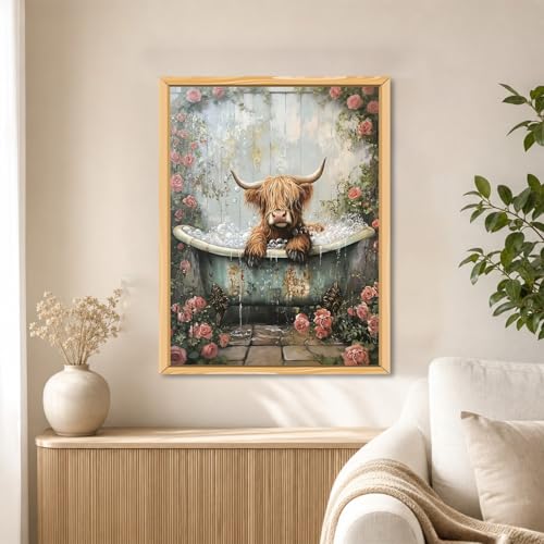 WULINHUAFA Highland Cow Diamond Painting Kits for Adults 12x16 inch | Cow Diamond Art Kits for Beginner, Bathroom 5D Full Round Drill Gem Art Painting Kits for Home Wall Decor - color: COW