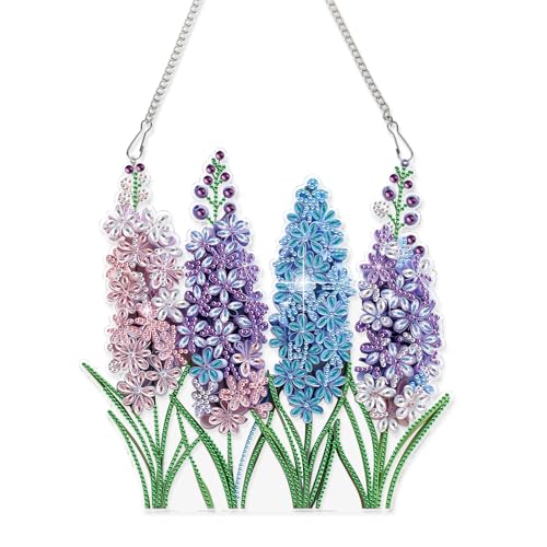 Large Lavender Diamond Painting Suncatcher Hanging Kits for Adults | Flower DIY Hanging Diamond Art for Adults, Window & Wall Decor, 5D Crystal Diamond Art Pendant - color: Lavender