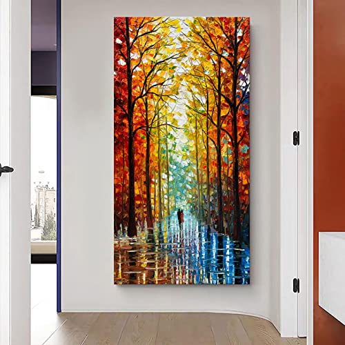 Art Hand-Painted Romantic Landscape Oil Painting Art Large Abstract Vertical Home wall Decorative Art Painting 48x24 Inch - color: Ts19