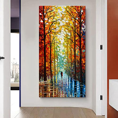 Art Hand-Painted Romantic Landscape Oil Painting Art Large Abstract Vertical Home wall Decorative Art Painting 48x24 Inch - color: Ts19