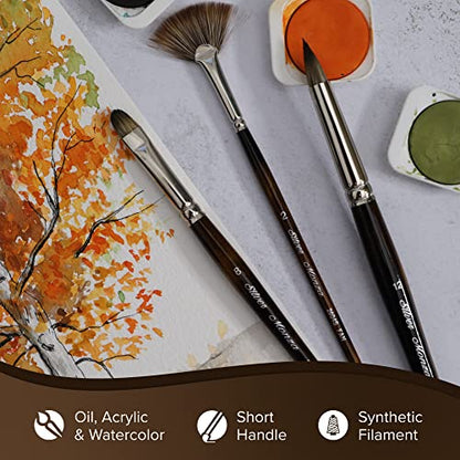 Silver Brush Limited Monza Short Round Oil and Acrylic Paintbrush, Size 10 | Short Handle, Fine Point Stiff Synthetic Mongoose Bristle, Thin and Broad Lines, Superb Paint Absorbency, Tabletop Painting - size: Size 10