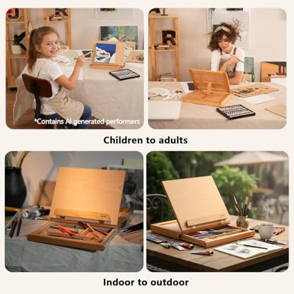DJAR Tabletop Sketchbox Art Easel with Storage & Palette, Solid Beechwood - style: Tabletop Easel