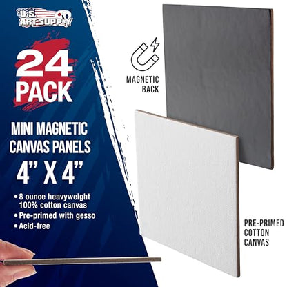 U.S. Art Supply Mini Magnetic Canvas Panels, 24 Pack, 4x4 Inch Square - size: 4" x 4"