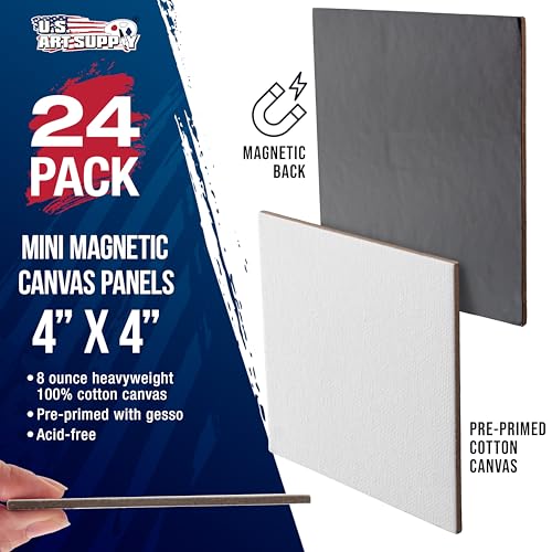 U.S. Art Supply Mini Magnetic Canvas Panels, 24 Pack, 4x4 Inch Square - size: 4" x 4"