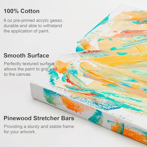 AUREUO Mini Stretched Canvas - 4x4 Inch/24 Pack - 2/6 Inch Profile Tiny Square Canvas Boards for Painting - Art Gift Set Bulk Pack Canvases for Acrylic Halloween Painting & Craft - size: 4"x4"