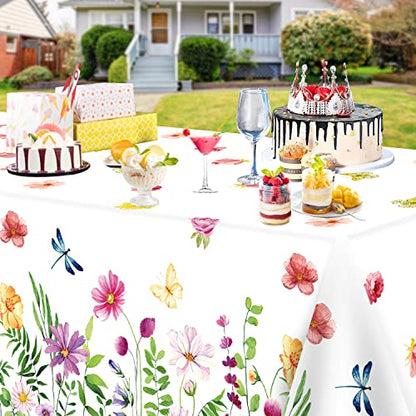 6 Pack Spring Floral Tablecloth Wild Flowers Table Cloth Plastic Spring Floral Table Cloth Flower Disposable Table Cover for Flower Wedding, Babyshower, Birthday Party Decorations 51 x 86 Inches