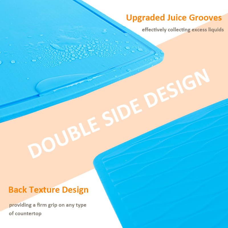 Liflicon Silicone Thick Cutting Boards Mats Set of 3pcs Foldable & Flexible Design Juice Grooves Easy Grip Handle Dishwasher Safe for Kitchen,BPA free Chif-Blue - color: Blue, size: S+M+L