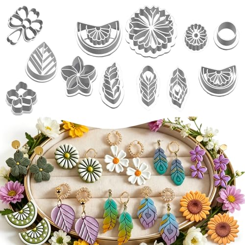 13 Pcs Floral & Leaf Polymer Clay Cutters Set - Daisy, Sunflower & Leaf Imprint Cutters for Polymer Clay Jewelry Making, Fit Summer & Valentine's Day Gift for Friends, Sisters & Wives - color: Sunflower