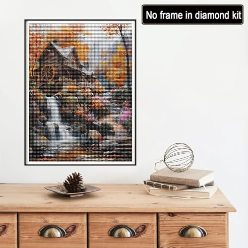 Reofrey DIY Diamond Art Kits for Adults Autumn Cabin, Full Drill Round Rhinestone Diamond Painting Kits for Adults, Cross Stitch Embroidery Canvas for Crafts Home Wall Decor 12x16 inch/ 30x40cm - color: Autumn Cabin