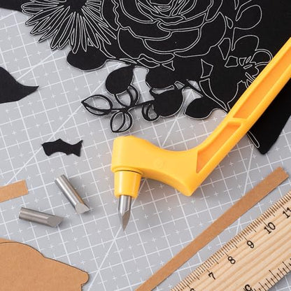 360° Crafting Cut Tool Pen, Stainless Steel Craft Cutting Pen with 15° & 45° Rotating Blades, Precision Knife Cutting Tool for Stencils Scrapbooks DIY Crafts- Yellow