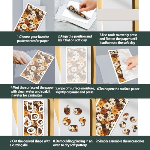 OLYCRAFT 24Pcs Daisy Pattern Clay Transfer Paper 4 Styles Transfer Paper for Polymer Chrysanthemum Polymer Clay Transfer Sheets Flower Theme Small Transfer Paper for Clay Earrings Jewelry Making - style: Daisy