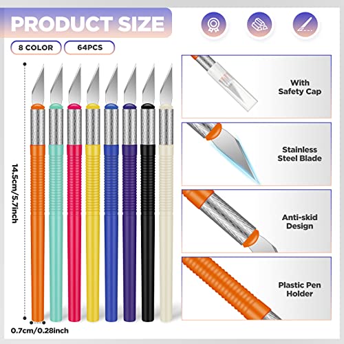 Macarrie 64 Pcs Exacto Knife, Craft Knife Set, Hobby Knives, Steel Exacto Knives Bulk for Art, Scrapbooking, Carving, DIY, Cutting, Stencil, Paper, Wood, Cardboard, Plastic, Clay