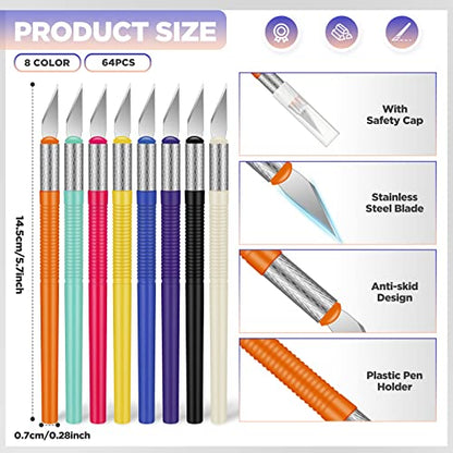 Macarrie 64 Pcs Exacto Knife, Craft Knife Set, Hobby Knives, Steel Exacto Knives Bulk for Art, Scrapbooking, Carving, DIY, Cutting, Stencil, Paper, Wood, Cardboard, Plastic, Clay