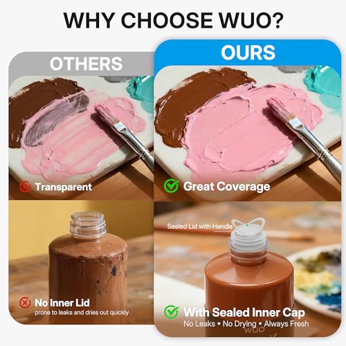 WUO 12 Colors Acrylic Paint Set, 250ml/8.45oz Bottles Artists Acrylic Paint - color: 12 Colors