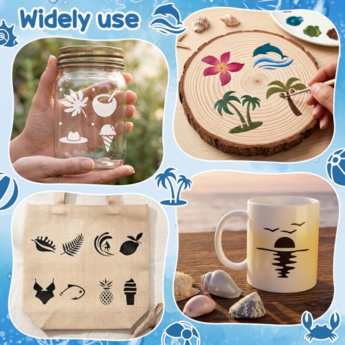 Fainne 100 Pcs 1.5 Inch Hawaii Theme Small Stencils for Crafts | Reusable Painting Stencils for Wood Wall Card Making Scrapbooking Journaling, Portable Craft Templates - style: Hawaii