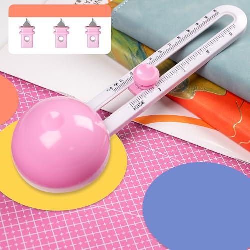 Circle Cutters with 3 blades, Cut Circle Diameter 4'' to 12.5'', Pink | Rotary Circle Cutter for Paper Crafts, Adjustable Circular Cutter Tool for Scrapbook, Easy to Use, Precise & Smooth Cutting - color: Pink
