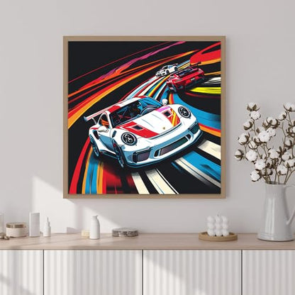 Artunion Framed Paint by Numbers Kit for Adults Beginners & Kids Ages 8-12,Racing Car Paint by Number with Frame,Car Lovers Paint by Numbers Kit on Canvas 10 * 10 Inch Without Easel - color: ZXT-341-F