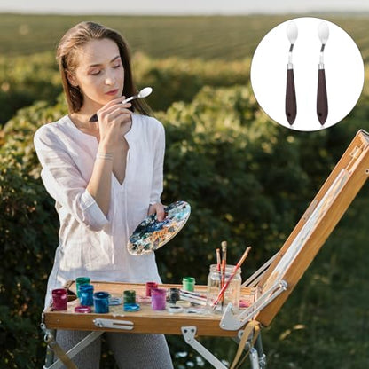 2 Pcs No.20 Palette Knife, 22mm Width Pallet Paint Spatula Stainless Steel Oval Art Spatula with Wood Handle Metal Paint Pallet Knife for Acrylic Painting Oil Canvas Mixing Spreading Cake Decorating