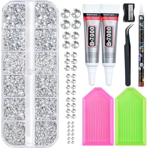 25000 Pcs Resin Jelly Rhinestones Kit, Sliver Clear 2/3/4/5/6mm Flatback Rhinestones with 2 Pcs B7000 Jewelry Glue & Tools, All-in-One Bedazzling Kit for DIY Arts & Crafts Gifts - color: Sliver Clear