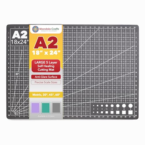 Mandala Crafts Self-Healing Black Gray 18" x 24" A2 Cutting Mat for Sewing - color: Black, size: 18 x 24 Inches Mat