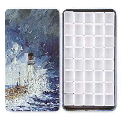 40 Empty Half Pans Watercolor Palette Tins Box with Magnetic Squares - color: Lighthouse, size: 40 Half Pans